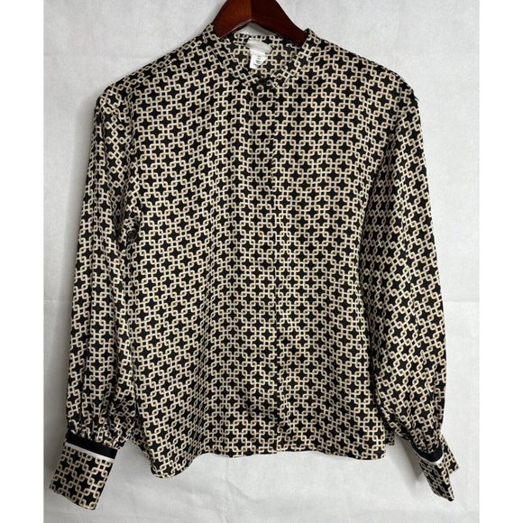 H&M Tops - Richard Allen x H&M Blouse Womens 6 Button Up Chain Geometric Design Top